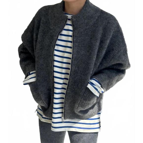 NEW LE BON SHOPPE alpaca zip front jacket in charcoal - Picture 3 of 3